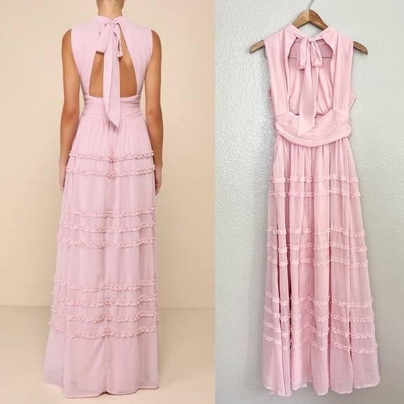 Enchantingly Sweet Blush Pink Chiffon Backless Maxi Dress - Picture 3 of 11